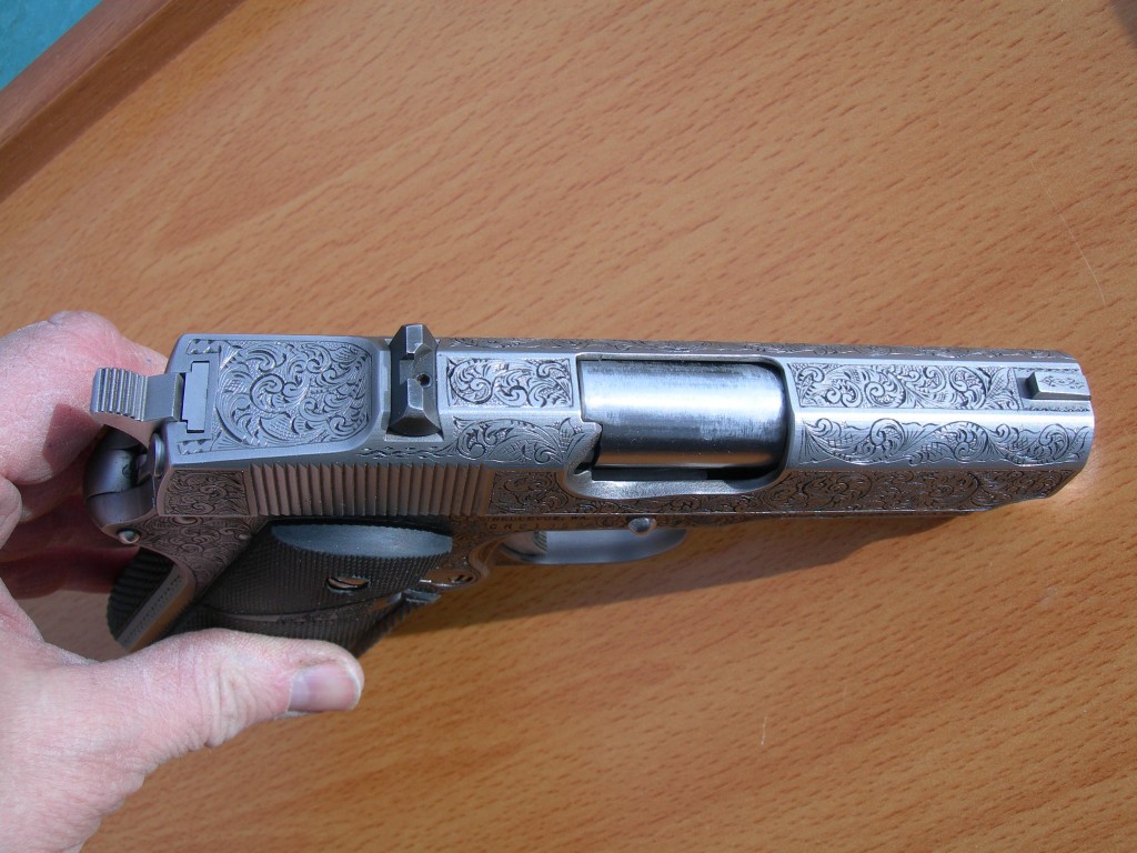 American Scroll engraved Detonics 1911