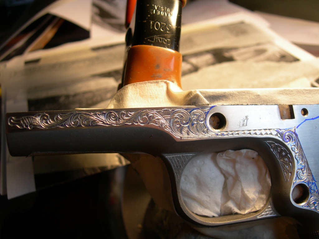 Detail cuts on 1911 frame.