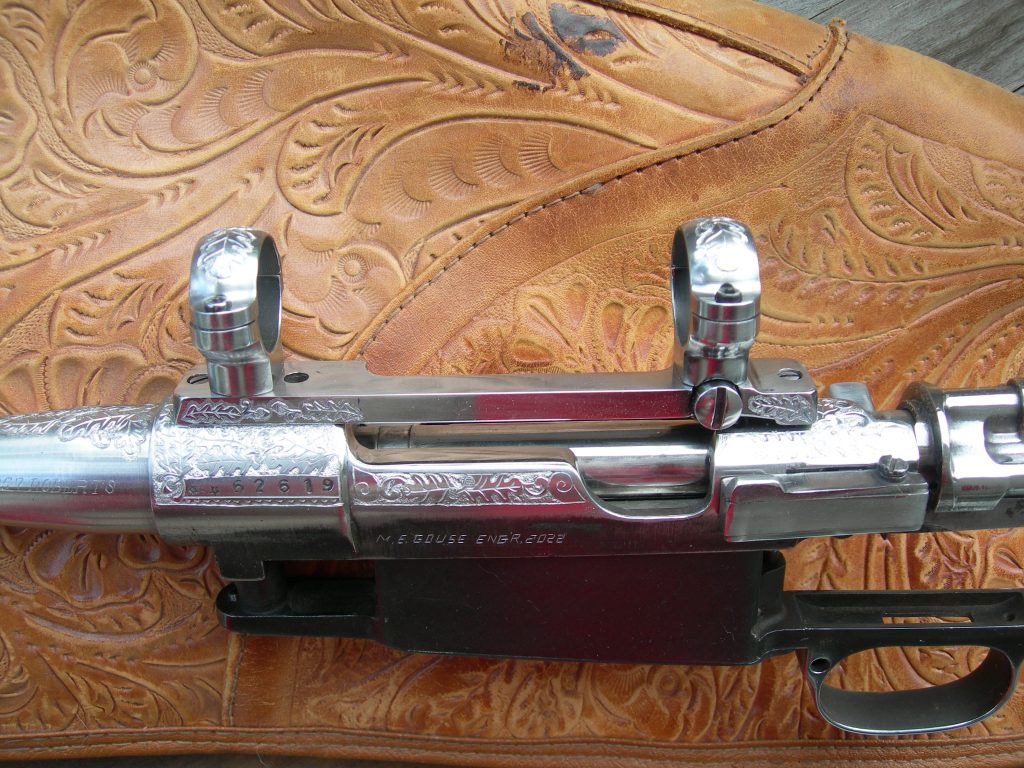 Semi-relief carved oak leaves on a Mauser .257 Roberts